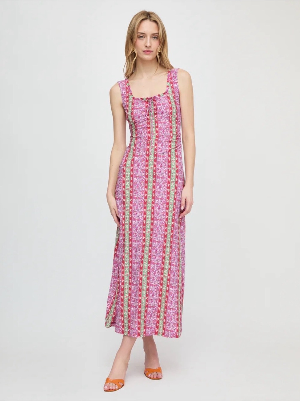 Hill house home The Coraline nap Dress Sunset Etched Floral Stripe pink midi